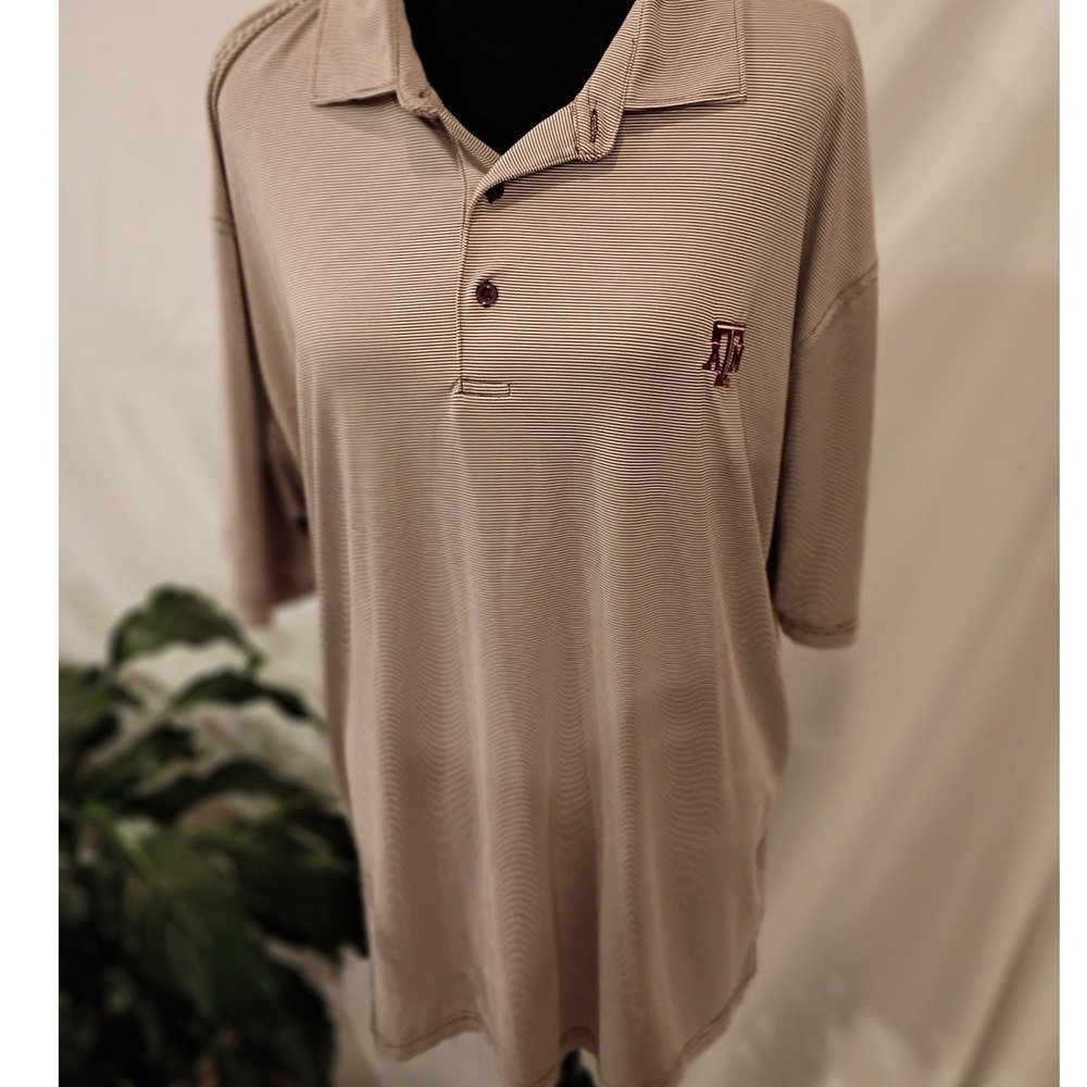 Collegiate Outfitters Texas A&M Aggies Mens Large Polo Shirt Maroon Micro Stripe
